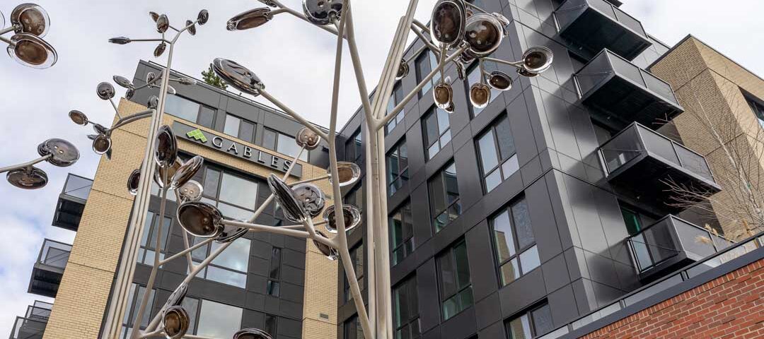 Glass railing on balconies of multifamily apartment complex