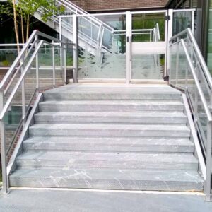 Custom railings with frosted glass gate