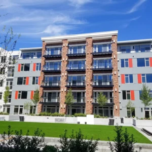 Framed glass railings on a multifamily complex